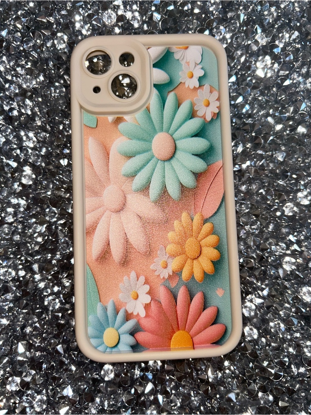 Floral Pastel Protective Phone Case - Cream Frame iPhone 15 plus